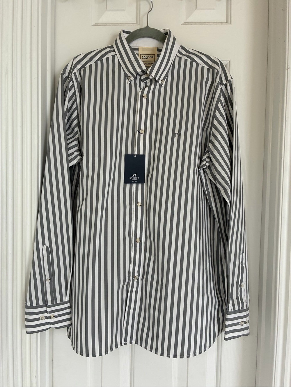 Sandro Men's Black & White Vertical Stripe Button-Down Shirt